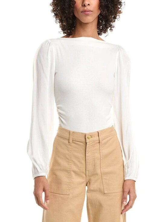 Bella Dahl Tops - NWT BELLA DAHL White Flowy Sleeve Ruched Waist Long Sleeve Top Small